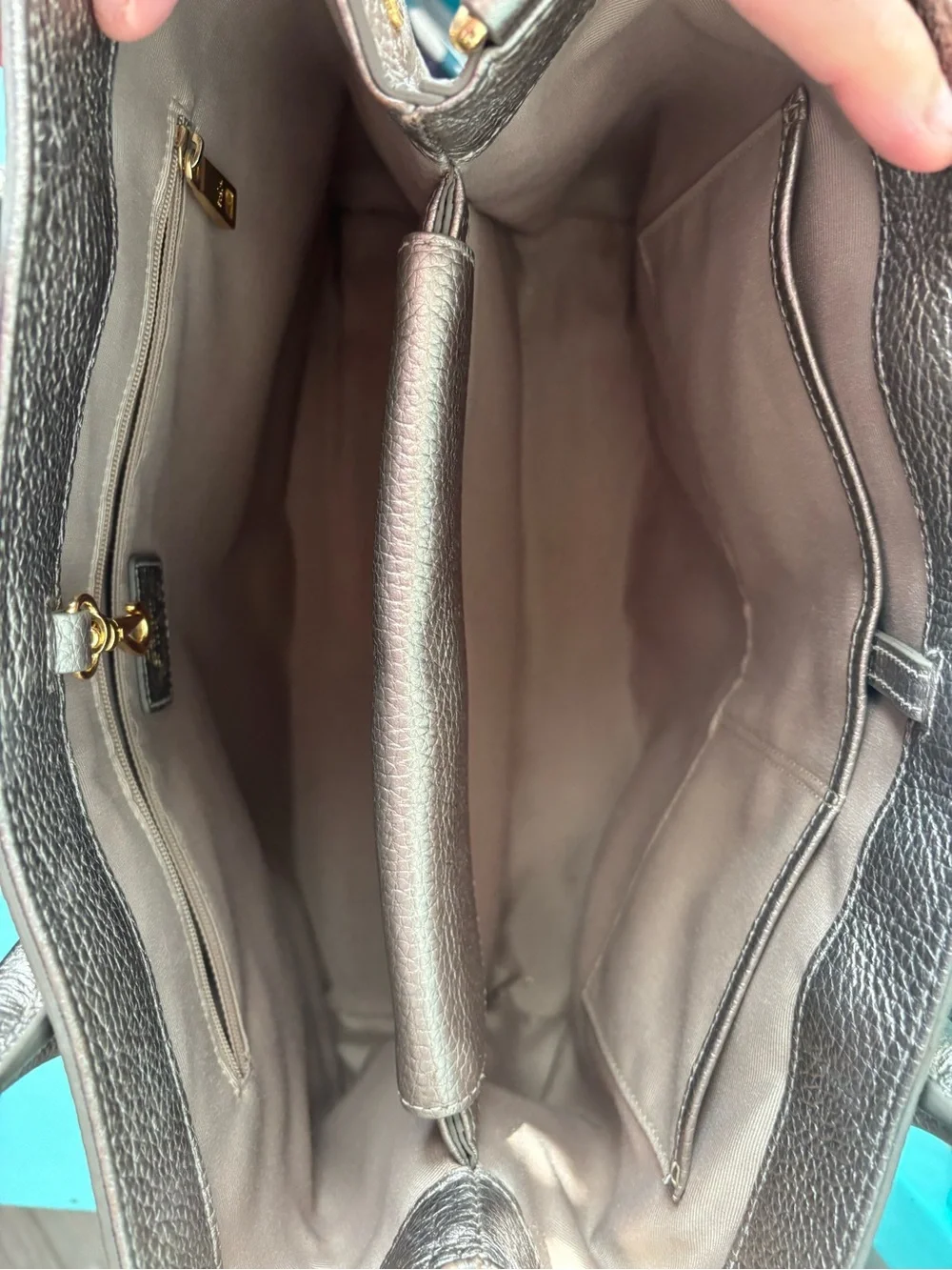 Lauren Ralph Lauren Metallic Bronze Pebbled Leather Tote